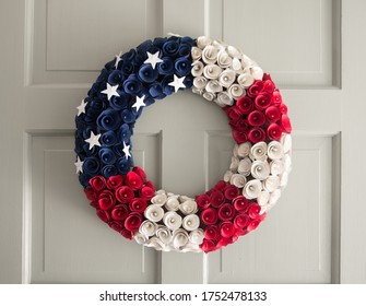 American Wreath On A White Door