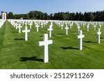 American WW2 Cemetery with memorial monument and headstones in Luxembourg