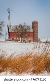 Americana Looking Rural Iowa Farm Scene On A Cold Winter Day