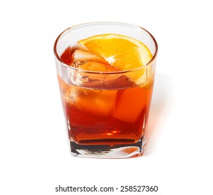 Americano Drink, Consisting Of Sweet Red Vermouth, Campari And Soda Water. Isolated On White Background