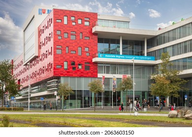 Amersfoort, The Netherlands, October 25, 2021; Modern school building of the Hogeschool Utrecht, located in the city of Amersfoort.