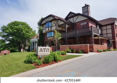 AMES, IA -25 MAY 2016- Fraternity and sorority houses with Greek letters on the campus of Iowa State University (of Science and Technology), a public research university located in Ames, Iowa.