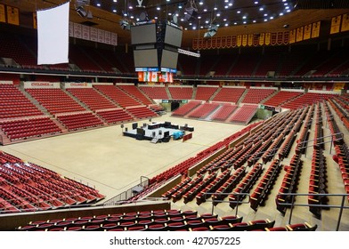 AMES, IA -25 MAY 2016- Inside the Hilton Coliseum sports arena stadium at Iowa State University (of Science and Technology), home of the Cyclones.