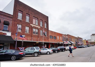 AMES, IA -25 MAY 2016- The main street in the historic downtown of Ames, Iowa. There is a farmers market every Saturday morning.