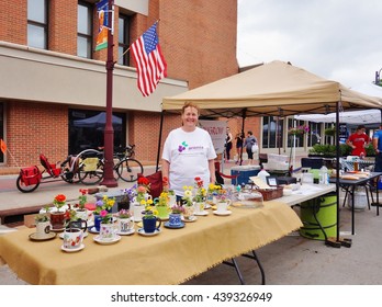 AMES, IA -25 MAY 2016- The Main Street In The Historic Downtown Of Ames, Iowa. There Is A Farmers Market Every Saturday Morning.