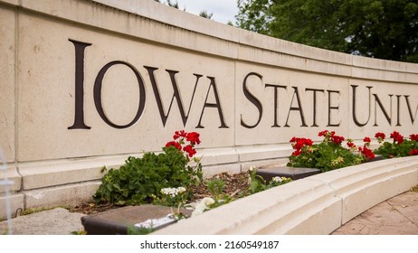 Ames, IA - May 22, 2022: Iowa State University college campus entry sign