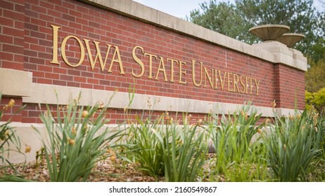 Ames, IA - May 22, 2022: Iowa State University welcome sign at Cyclones' college campus