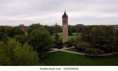Ames, IA - May 22, 2022: Iowa State University's college campus with Campanile tower