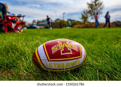 Ames, Iowa, USA - 10/2019:  Iowa State Cyclones football on grass field