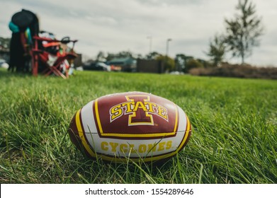 Ames, Iowa, USA - 10/2019:  Iowa State Cyclones Football On Grass Field