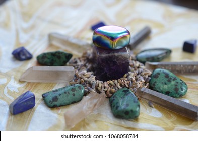 Amethyst Crystal Grid, Alter Ritual, Witchcraft, Cute Crystal Layout, Prosperity, Meditation, Relaxing Chakra, Healing Crystals