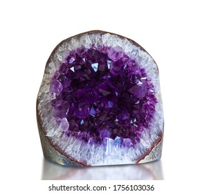 Amethyst crystal, semiprecious gem isolated on white background with clipping path.