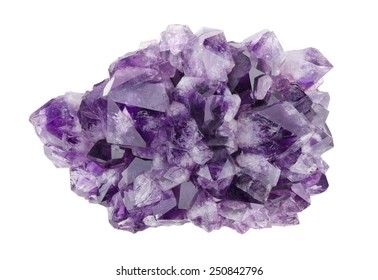 Amethyst Directly Above Over White Background, A Violet Variety Of Quartz, Often Used In Jewelry. Silica, Silicon Dioxide, SiO2.