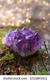 amethyst druse crystal on natural background. Magic Rock for Crystal Ritual, Witchcraft. relax Crystal Ritual, Esoteric life balance concept. spiritual practice. modern magic