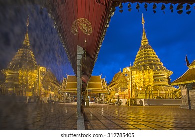 Amezing  wonderful  reflect  Pagoda in Wat Phrathat Doi Suthep at ChiangMai  Thailand