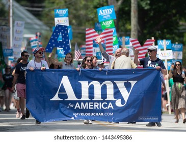 Amherst, N.H./USA - July 4, 2019: Amy Klobuchar And Supporters March In The Amherst July 4 Parade.