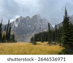 Amidst the serene tranquility of Upper Twin Lake Trail, a majestic mountain rises above the tranquil waters of its namesake lake, surrounded by a verdant canopy of tall trees.