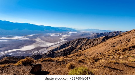 The Amigos River in the Badwater Basin of the Black Mountains viewed from Dantes View in Death Valley, California, USA