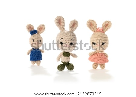 Amigurumi easter bunnies isolated on white background