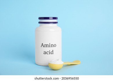 Amino Acid Powder On Light Blue Background