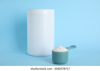 Amino Acid Powder On Light Blue Background