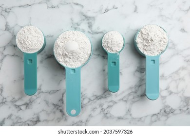 Amino Acid Powder On White Marble Table, Flat Lay