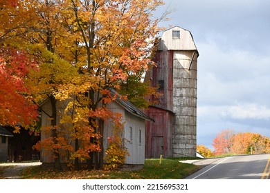 Amish Barn Silo In Autumn