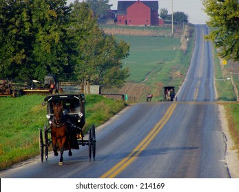 Amish Buggies Approaching; Mt. Eaton, Ohio