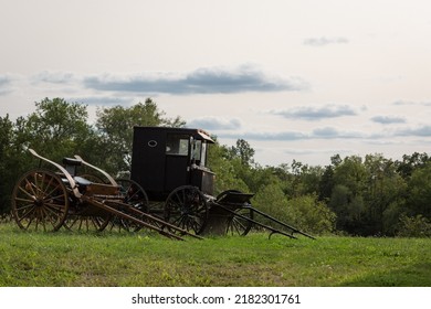 An Amish Buggy Parked In Rural Missouri.