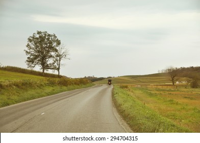 Amish Carriage Riding On Country Road In Ohio