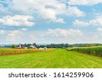 Amish country farm barn field agriculture in Lancaster, PA US