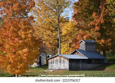 Amish Sugarhouse In The Autumn Countryside