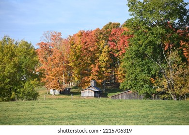 Amish Sugarhouse In The Autumn Countryside