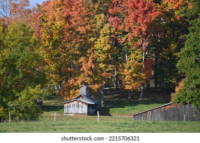 Amish Sugarhouse In The Autumn Countryside