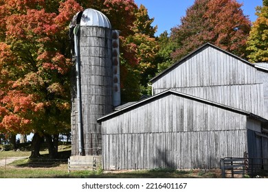 Amish Wooden Barn In Autumn