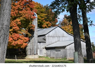 Amish Wooden Barn In Autumn