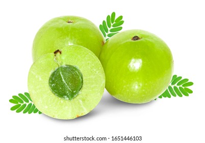 Amla green fruits ,Phyllanthus emblica isolated on white background. This has clipping path.