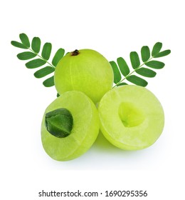 Amla green fruits ,Phyllanthus emblica isolated on white background. This has clipping path.  