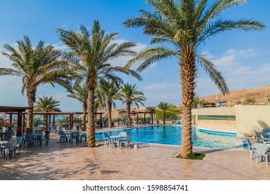 AMMAN BEACH, JORDAN - MARCH 21, 2017: Swimming Pool At The Amman Beach Tourist Resort At The Dead Sea, Jordan