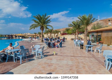 AMMAN BEACH, JORDAN - MARCH 21, 2017: Swimming Pool At The Amman Beach Tourist Resort At The Dead Sea, Jordan