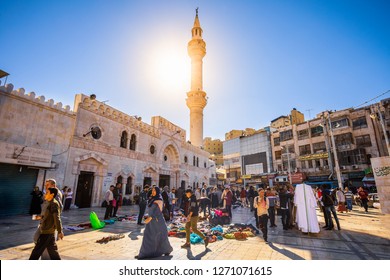 AMMAN, JORDAN - CIRCA NOVEMBER 2018: The Al-Husseini Mosque  on Friday morning, Amman, Jordan