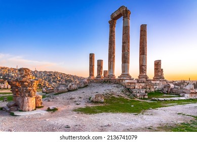 Amman, Jordan. The citadel and Temple of Hercules, Jabal al-Qal'a sunset light. - Shutterstock ID 2136741079