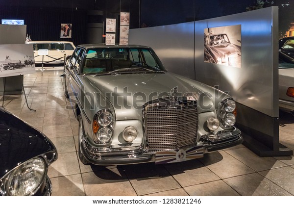 Amman, Jordan, December 07, 2018 :\
Mercedes-Benz 300 SEL 6.3 1968 at the exhibition in the King\
Abdullah II car museum in Amman, the capital of\
Jordan.