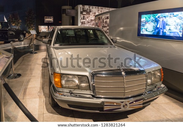 Amman, Jordan, December 07, 2018 :\
Mercedes-Benz 500 SEL 1983 at the exhibition in the King Abdullah\
II car museum in Amman, the capital of\
Jordan.