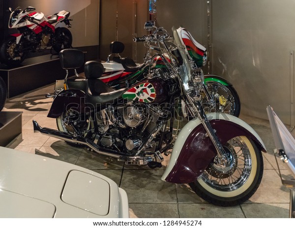 Amman, Jordan, December 07, 2018 : One of the\
motorcycles at the exhibition in the King Abdullah II car museum in\
Amman, the capital of\
Jordan.