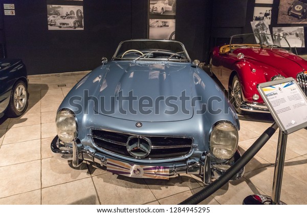 Amman, Jordan, December 07, 2018 :\
Mercedes-Benz 300SL Roadster 1957 at the exhibition in the King\
Abdullah II car museum in Amman, the capital of\
Jordan.