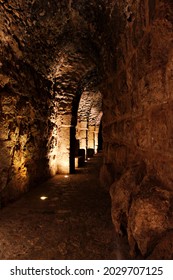 AMMAN, JORDAN - Jul 24, 2021: A dark inner side of an ancient castle in Amman, Jordan