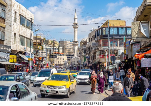 Amman, Jordan - March 28, 2019: street view of\
amman, the capital city of jordan\
