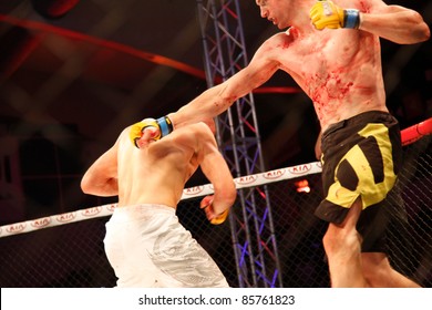 AMMAN, JORDAN - SEPTEMBER 8 : Jack Hermansson (Right) Defeats Mike Ling (Left) By Knockout At 3:30 Of Round 1, Cage Warriors Fight Night 2, Fight Card On September 8, 2011 In Amman, Jordan