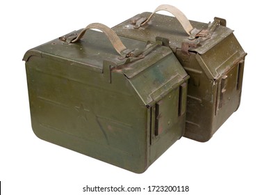 Ammo Can for ammunition belt for a 12.7 mm heavy machine gun DShK used by the former Soviet Union isolated on white background